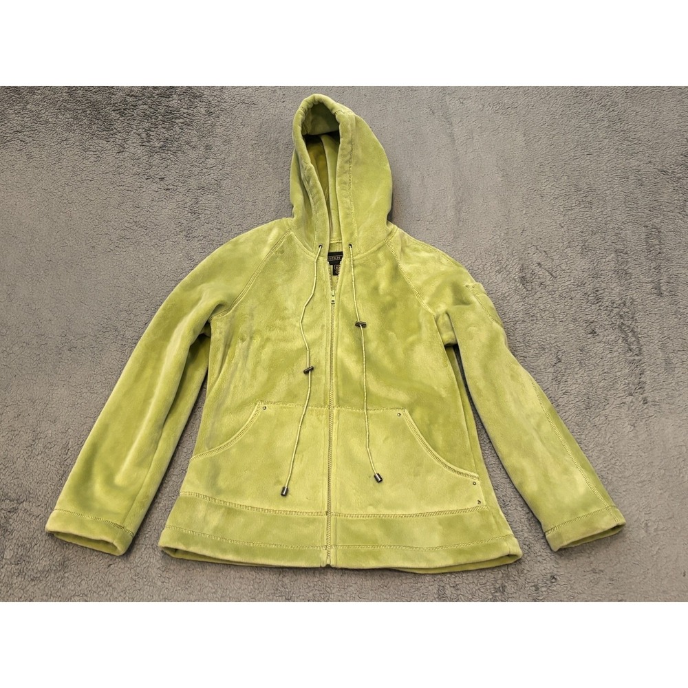 Kristen Blake Green Velour Women's Sweater Medium Cozy Drawstring Zip Up Hoodie